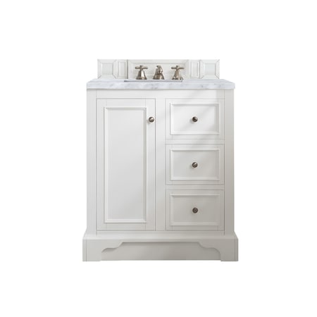 James Martin Vanities De Soto 30in Single Vanity, Bright White w/ 3 CM Carrara Marble Top 825-V30-BW-3CAR